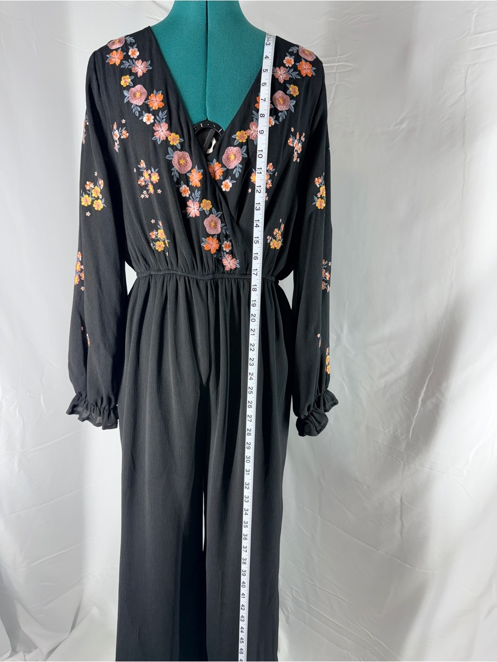 Savanna Jane Black Jumpsuit with Pink and Orange Floral Embroidery - Picture 4 of 11
